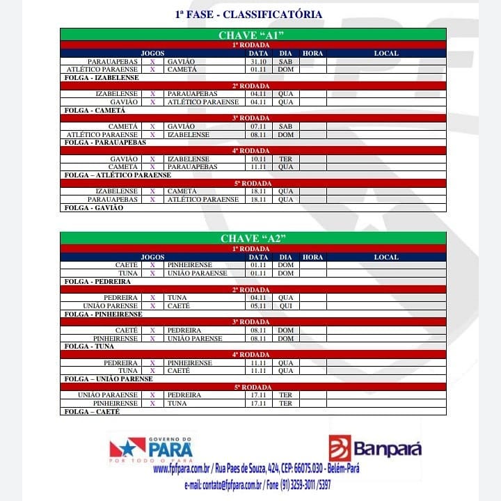 FPF Divulga Tabela Da Segunda Divisão Do Campeonato Paraense – Rolando ...